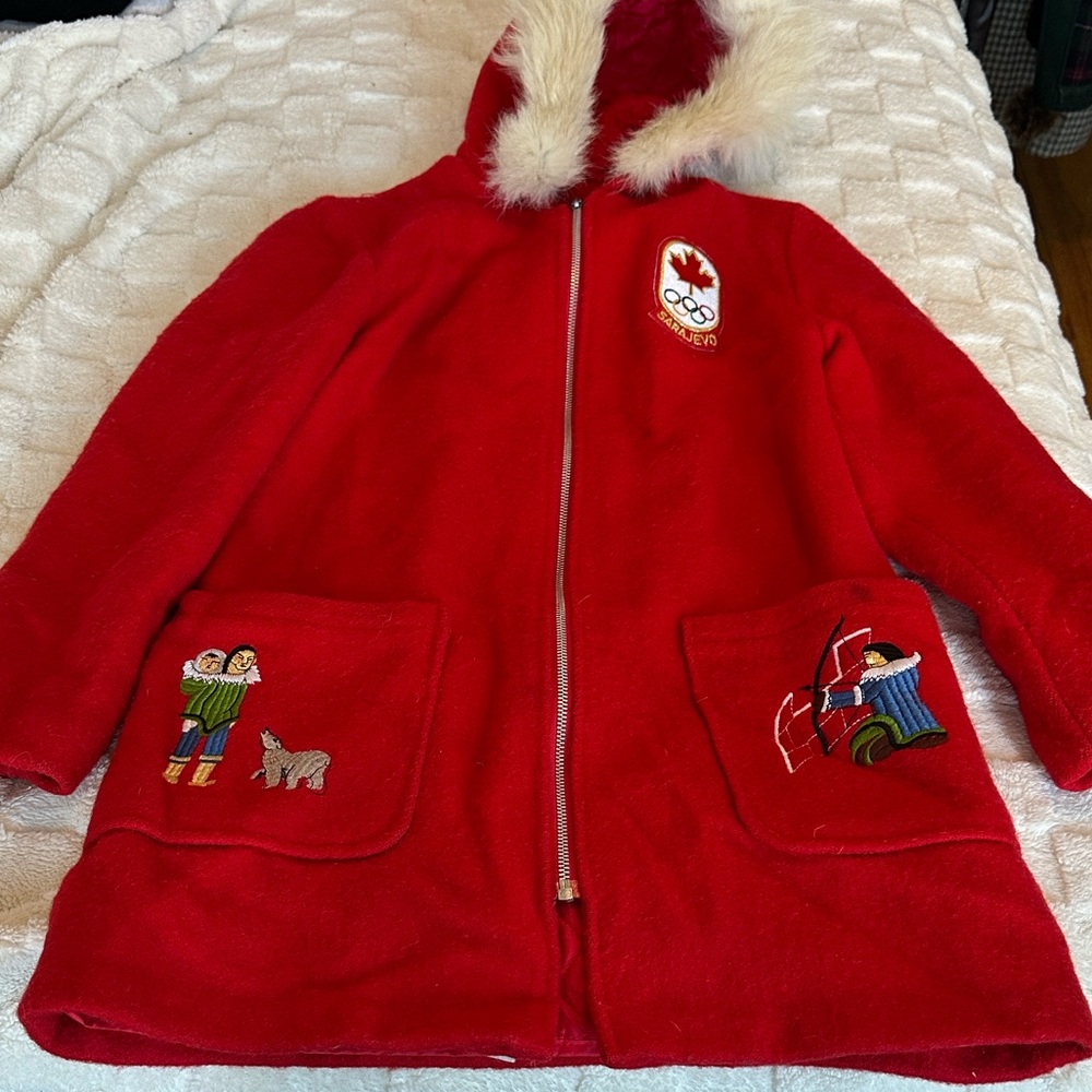 BB—VINTAGE Sears Red Hooded Jacket with Embroidered Pockets